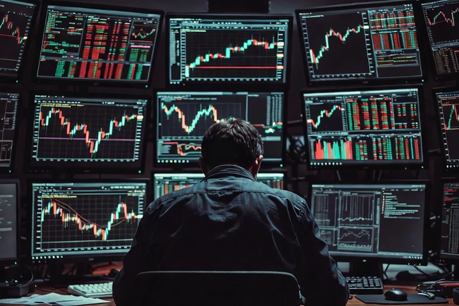 Trader alone at a desk reviewing performance after market close